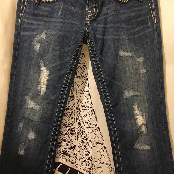 Miss Me Distressed Embellished Flap Back Pockets Cropped Ankle Jeans - Picture 11 of 12